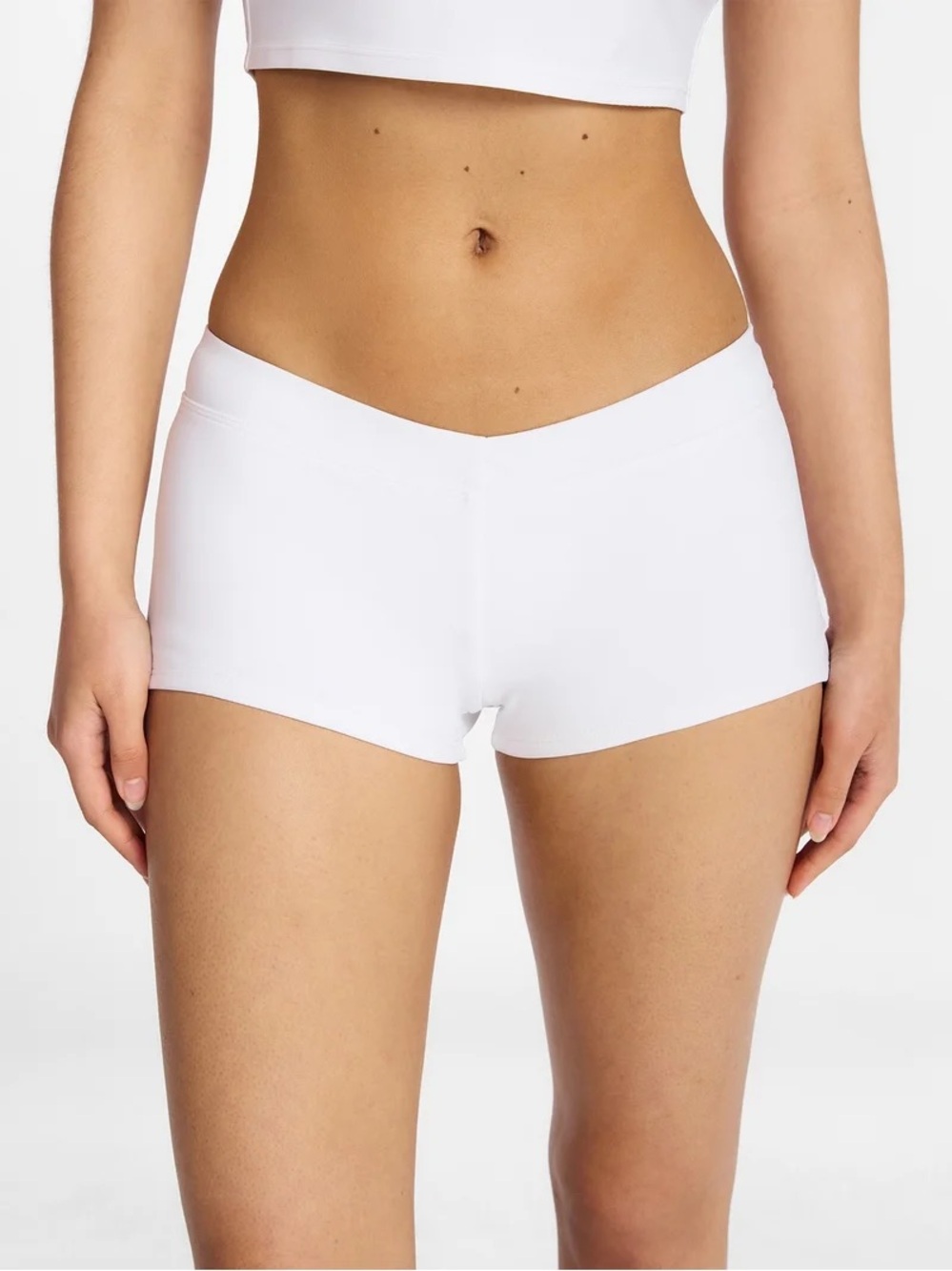 No Boundaries Women's White Boyshort V-Waist Swim Shorts NWT